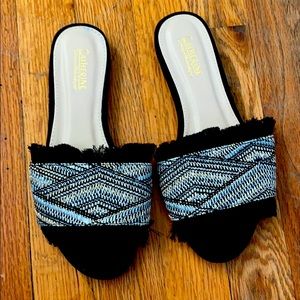 Black and Gold Slide Sandals